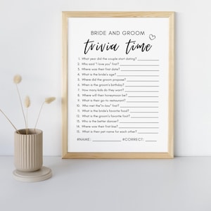 Trivia Game For Bride And Groom, Minimalist Bridal Shower Game, Who Knows The Couple Best, Engagement Party game, Canva Editable Download