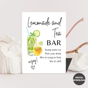 Limonade & Eistee Bar Schild Mocktail Druck, Signature Drink Menü Vorlage Poster Nicht alkoholische Grad Baby Brautdusche Dekor
