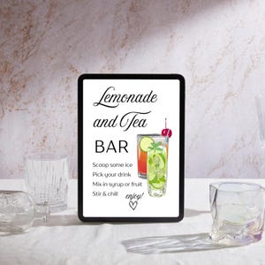 Limonade & Eistee Bar Schild Mocktail Druck, Signature Drink Menü Vorlage Poster Nicht alkoholische Grad Baby Brautdusche Dekor