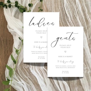 Wedding Bathroom Ladies Gents Basket Signs Template, Ladies Gentlemen Bathroom Sign Template Printable, Contemporary Wedding Sign, Canva