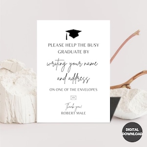 Hilfe The Busy Graduate Sign, Graduierung 2025 Table Signage, druckbare Abschlussfeier Schild, Adresse das Umschlagschild Digitaler Download