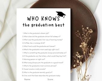 Who Knows the Graduate Party Game Printable, Modern Minimalist Activity for High School & College