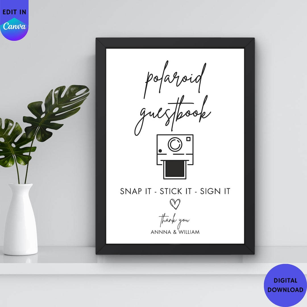 1177 R Sign Polaroid Guestbook Sign Template, Wedding Photo Booth, Editable Canva ...