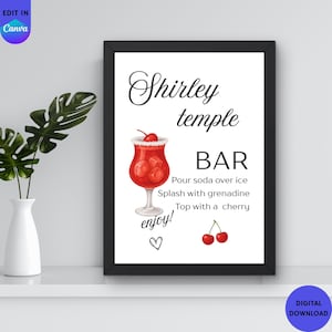 Graduation Shirley Temple Bar Sign, Minimalist Table Sign, Mocktail Menu Sign, Printable Grad Decor, Instant Download, Non Alcoholic Drinks
