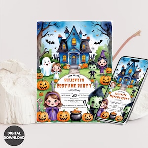 Editable Halloween Costume Party Invitation, Halloween Birthday Invitation template, Halloween Party Invitation, Halloween Invitation, Canva