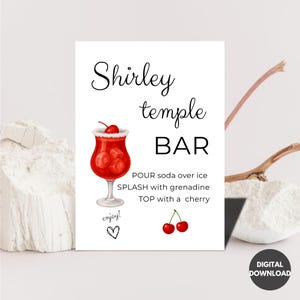 Graduation Shirley Temple Bar Sign, Minimalist Table Sign, Mocktail Menu Sign, Printable Grad Decor, Instant Download, Bar Drink Sign Canva