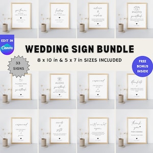 Minimalist Wedding Sign Bundle, Modern Wedding Signage Bundle, Editable Wedding Signs Canva Template, 30+ Wedding Reception Signs Set