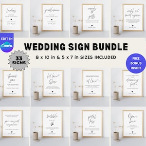 Modern Wedding Signage Bundle, Minimalist Wedding Sign Bundle, Editable Wedding Signs Canva Template, 30+ Wedding Reception Signs Set, Canva