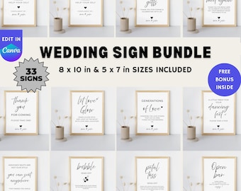 Minimalist Wedding Signage Bundle, Editable Canva Templates (Digital Download)