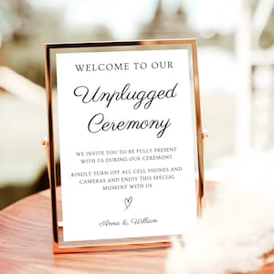Hochzeit Unplugged-Schild, Unplugged-Zeremonie-Schildvorlage, modernes minimalistisches Unplugged-Zeremonieschild druckbarer Download, bearbeitbare Canva