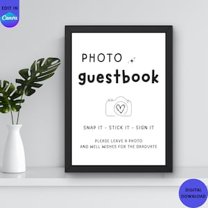 Letrero de libro de visitas con foto, letrero de libro de visitas con foto imprimible, plantilla de letrero de libro de visitas con foto, letrero de boda con foto, deja una foto, agítala y sácala