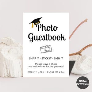 Photo Guestbook Sign For Graduation Party, Photo Sign Our Guestbook, Class of 2025 Party Decor, Editable, Polaroid Grad Guestbook, Canva