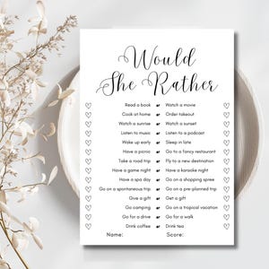 Would She Rather Bridal Shower Game, Customized Bridal Shower Games, This or that Bridal game, Personalized Bridal Games, Canva tempale