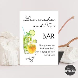 Limonade & Eistee Bar Schild Mocktail Druck, Signature Drink Menü Vorlage Poster Nicht alkoholische Grad Baby Brautdusche Dekor