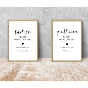 Wedding Bathroom Ladies Gents Basket Signs Template, Ladies Gentlemen Bathroom Sign Template Printable, Contemporary Wedding Sign, Canva
