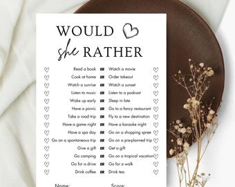 Would She Rather Bridal Shower Game Template Printable Interactive Bride to Be Games Editable Bride Game Modern Bridal Shower Games Wedding