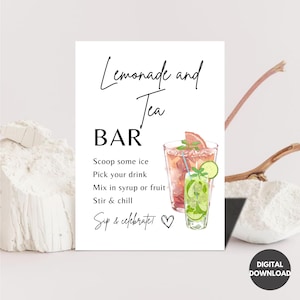Lemoniada i mrożona herbata Bar Znak Bezalkoholowy Wydruk, Signature Drink Menu Szablon Plakat Bezalkoholowy Absolwent Dziecko Panna Młoda Dekoracja Wieczór panieński