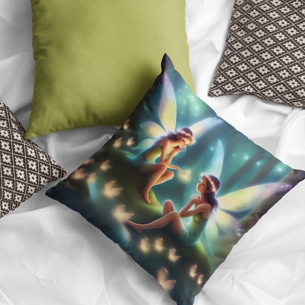 Pixie Perfection, Mystical Enchanted Forest, Whimsical Wonders, Fanciful Fairies, Spun Polyester Square Pillow Case