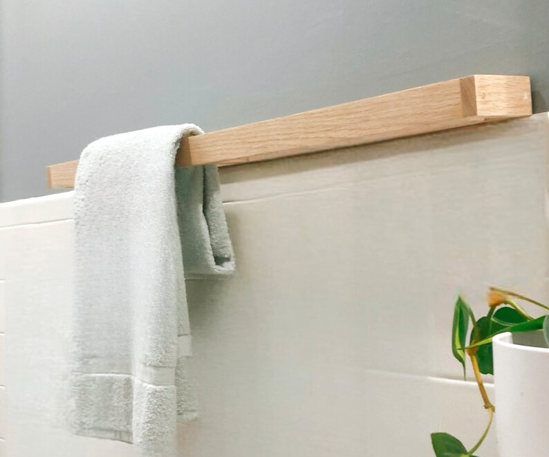 Modern Minimalist Oak Wooden Long Bathroom or Pool House Towel Bar for ...