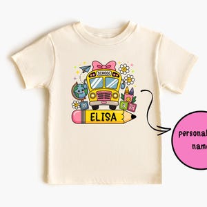 Custom Kids Name pencil t-Shirt Back To School Shirt Shirt, Toddler Girl First Day of School Tee Floral PreKindergarten Shirt With Name