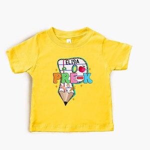 Custom Kids Name pencil t-Shirt Back To School Shirt Shirt, Toddler Girl First Day of School Tee Floral PreKindergarten Shirt With Name