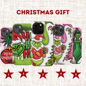 Funny Grinch Christmas Phone Case - Xmas Winter Art Cover for iPhone 16 Pro Max 15 14 13 12 11 Plus, Samsung S24 S23 S22 S21 S20, 3D Effect