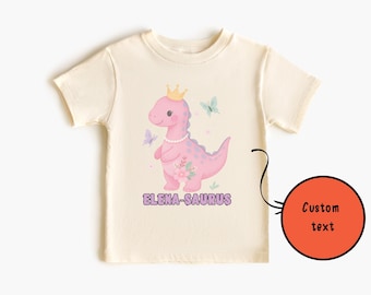 Cute Custom Girls Dinosaur Kids Tshirt- Girls Name Personalized Toddler Shirt - Dino Natural Raglan - Girls Name Gift, coquette dinosaur tee