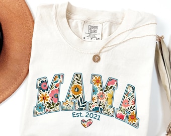 Comfort Colors Floral Mama Shirt, Retro Style
