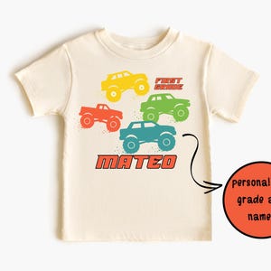 Back to school Monster Trucks In A Row Toddler Shirt, Big Trucks Kids Outfit, Giant Vehicles Tee, Boy Toddler Youth Kids Boho Clothing