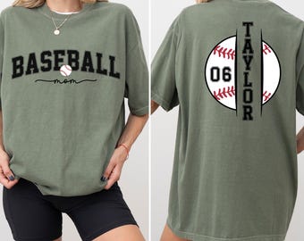 Gepersonaliseerde baseball mom-T-shirt, teamjerseystijl, kindernaam en -nummer