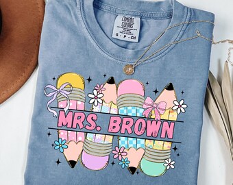 Personalized Teacher T-Shirt, Custom Name Comfort Colors Tee