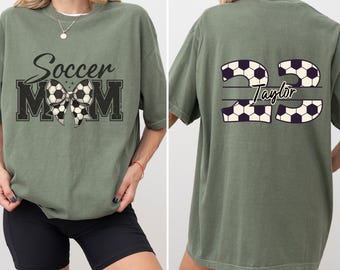 Personalized Soccer Mom Comfort Colors Shirt, Custom Jersey Number