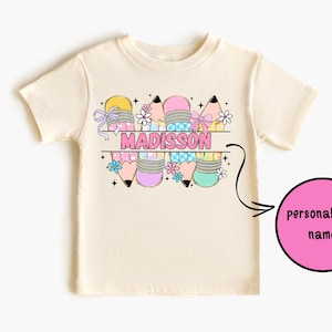 Preppy Back to School Shirt for Kids, First Day of School Shirt for Girl, Custom Grade Shirt with Kid&#39;s Name, Coquette Back to School Shirt