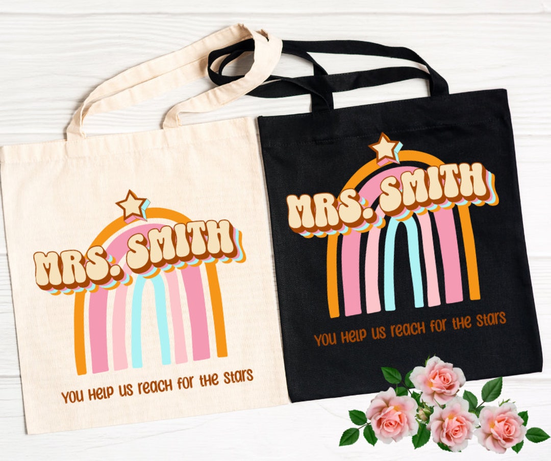 Personalized Teacher Tote Bag: Rainbow Design, Cotton Canvas - Etsy