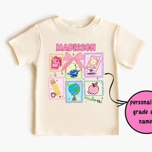 Personalized Cute Back To School Girls Shirt, Girls School Shirt, First Day Of School Tee, School Shirt, school grade kids shirt, kids name