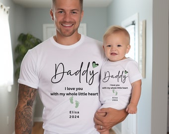 CUSTOM FIRST Fathers Day Gift for Dad Gift from Kids, Father Baby Matching Set Dad and Baby, Daddys Girl Dad Shirt Pregnancy Announcement