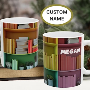 Custom Bookshelf Colors mug, Personalized book coffee cup, Gift for Bookworm Readers, Bookish Merch for Librarian Teacher Mum Birthday Gift