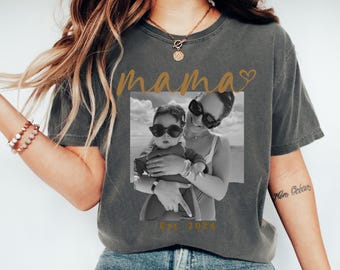 Custom Photo Mama Comfort Colors Shirt, Personalized Mothers Day Gift