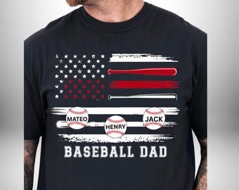 Custom Baseball Dad Shirt With Kids Name, Fathers Day Gift