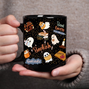 Reading Ghost Mug, Halloween Coffee Mug, Housewarming Gift, Bookish Ghost Gift, Spooky Vibes, Cute Halloween Mug, Fall Book Coffee Mug,