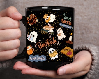 Bookish Ghost Mug, Spooky Halloween Coffee Mug