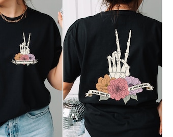 Good Energy Skeleton Flower Shirt, Inspirational Graphic Tee