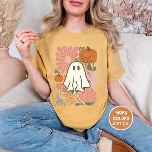 Comfort Colors Floral Ghost Halloween Shirt, Pumpkin Fall Tee, Boho Spooky Season Shirt