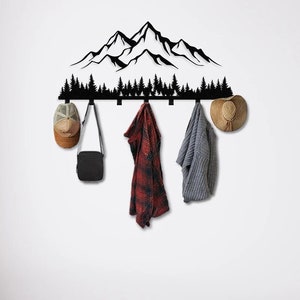 Mountain and Forest Coat Rack / Tree Silhouette Entryway Wall Hanger / Nature Coat Rack / Clothes Hanger Wall Mounted / Entryway Organizer