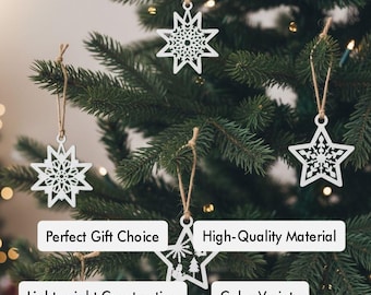 Set of 4 Metal Christmas Ornaments | Custom Snowflake & Star Tree Decorations