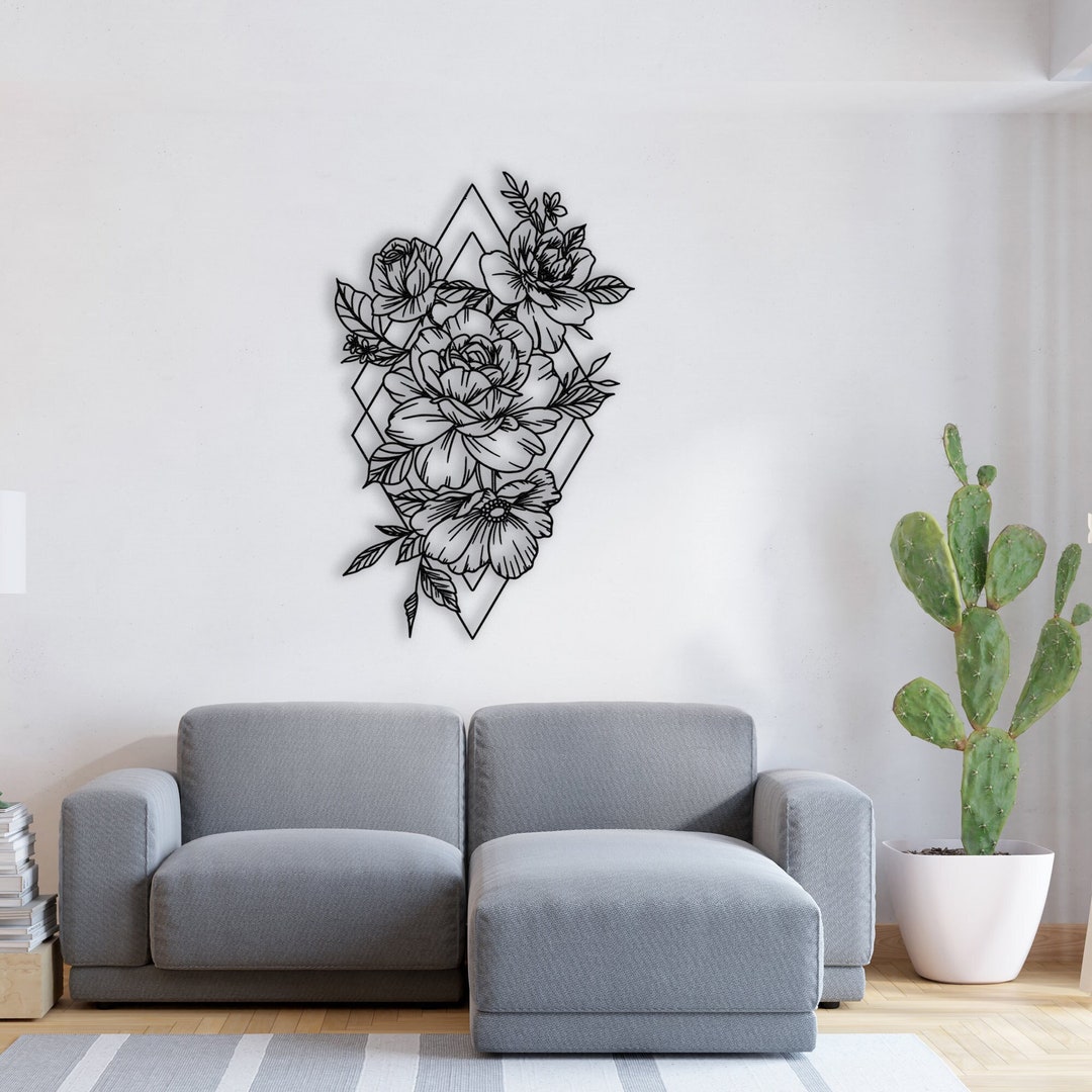 Flower Metal Wall Art / Floral Wall Decor / Rose Metal Wall Art / Wall ...