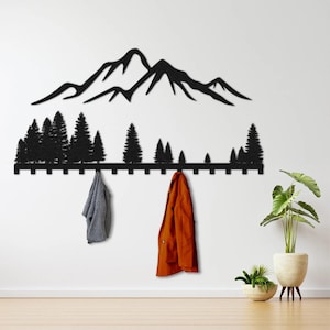 Mountain and Forest Metal Coat Rack / Entryway Organizer / Wall Mounted Bag Rack / Metal Wall Art / Unique and Useful Coat Rack / Wall Hooks