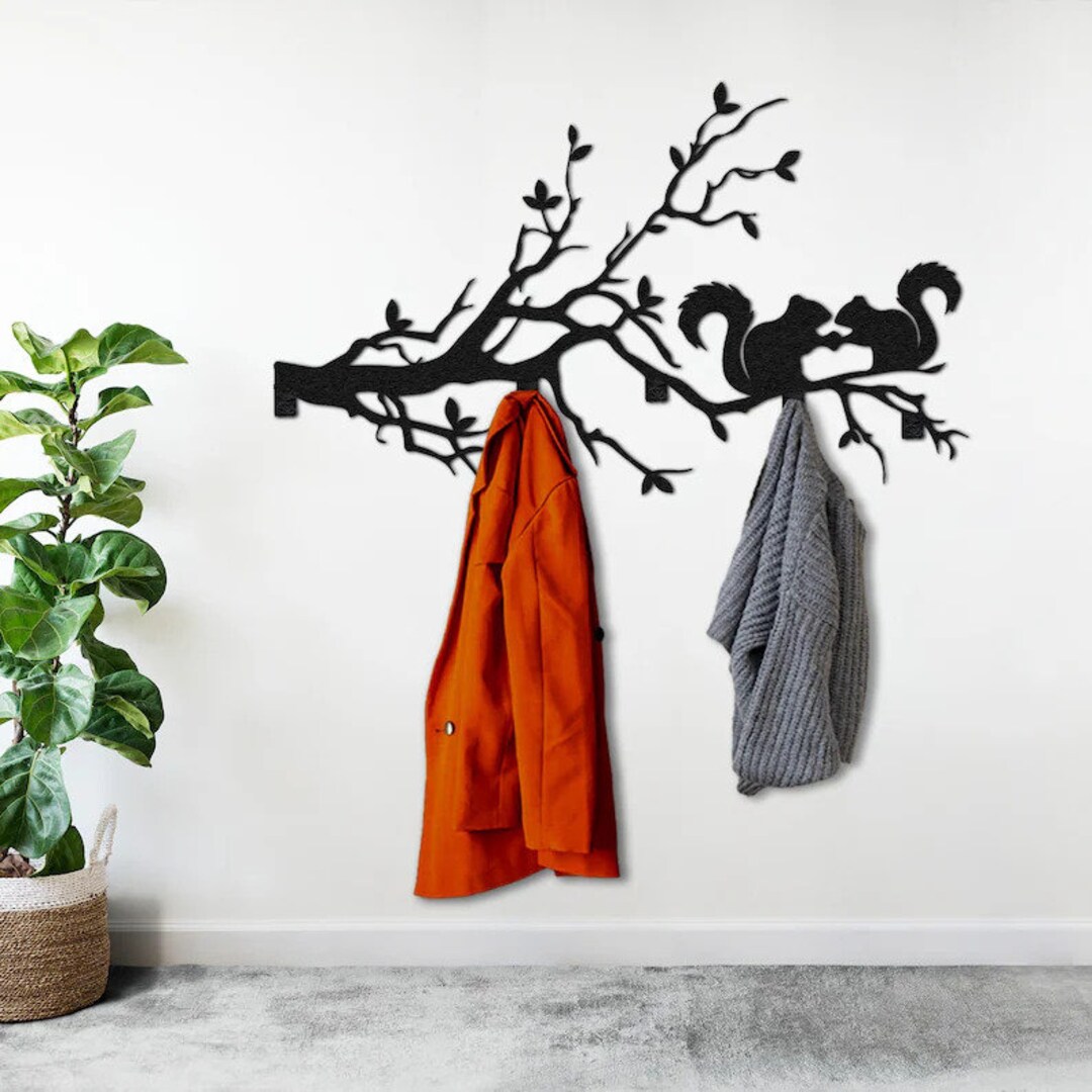 Squirrel Rack Squirrel on Branch Modern Coat Rack/entryway Coat Rack/tree Branch Wall ...