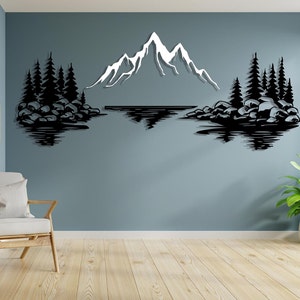Berg, bomen, rotsen, bos en meer Metal Wall Art / natuur en bos Home Decor / moderne natuurlijke muur opknoping / cadeau voor natuurlijke minnaar