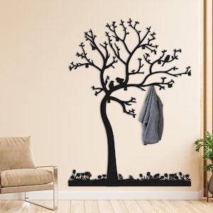 Metal Tree Coat Rack Birds on Branch / Entryway Organizer / Metal Coat ...